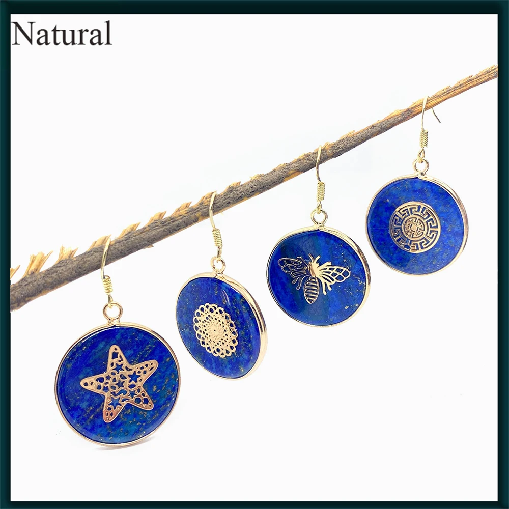 

2pcs Natural Stone Earrings Lapis Lazuli Inlaid Metal Jewelry Life Tree Earrings Elegant Women DIY Fashion Accessories Jewelry
