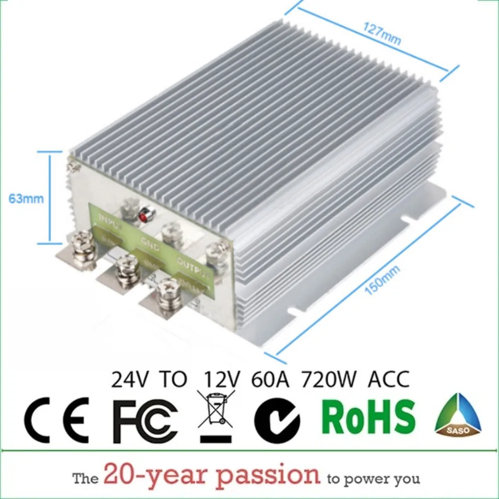 โมดูลแปลงไฟแบบ DC-DC ลดแรงดัน 24V เป็น 13.8V 12V 30A 40A 60A สำหรับรถยนต์และพลังงานแสงอาทิตย์ 1
