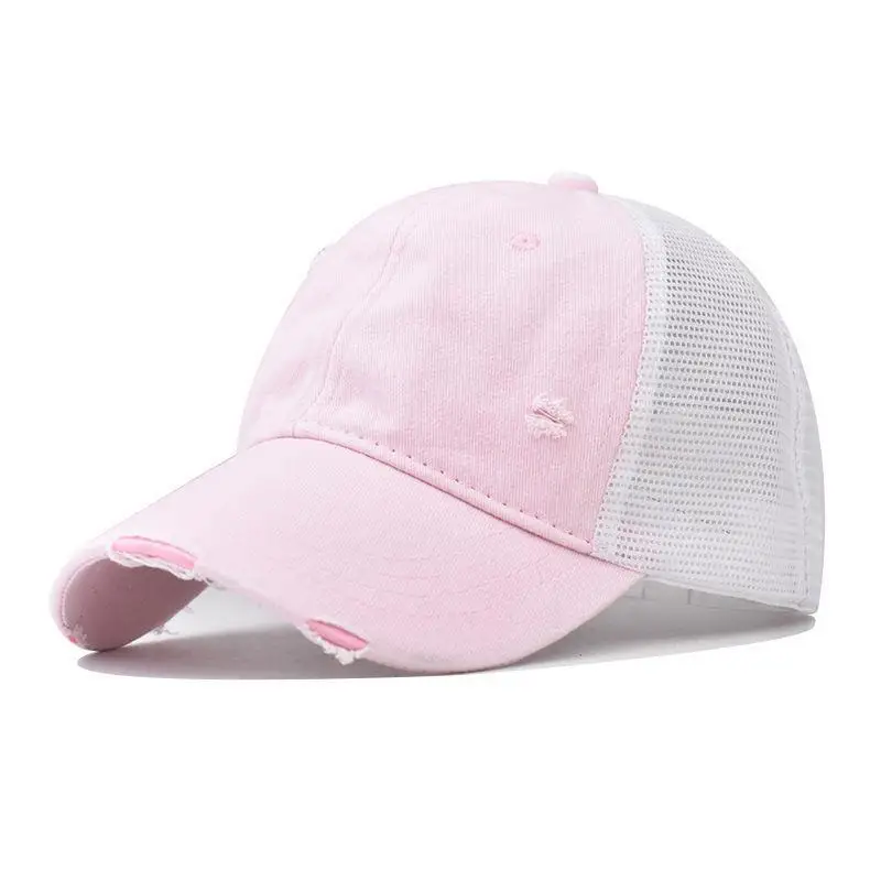 Baumwollgewaschene, atmungsaktive Sommer-Baseballkappe aus Distressed-Mesh, vielseitige Outdoor-Baseballkappe, personalisierte einfarbige Entenschnabelkappe – Detail 7