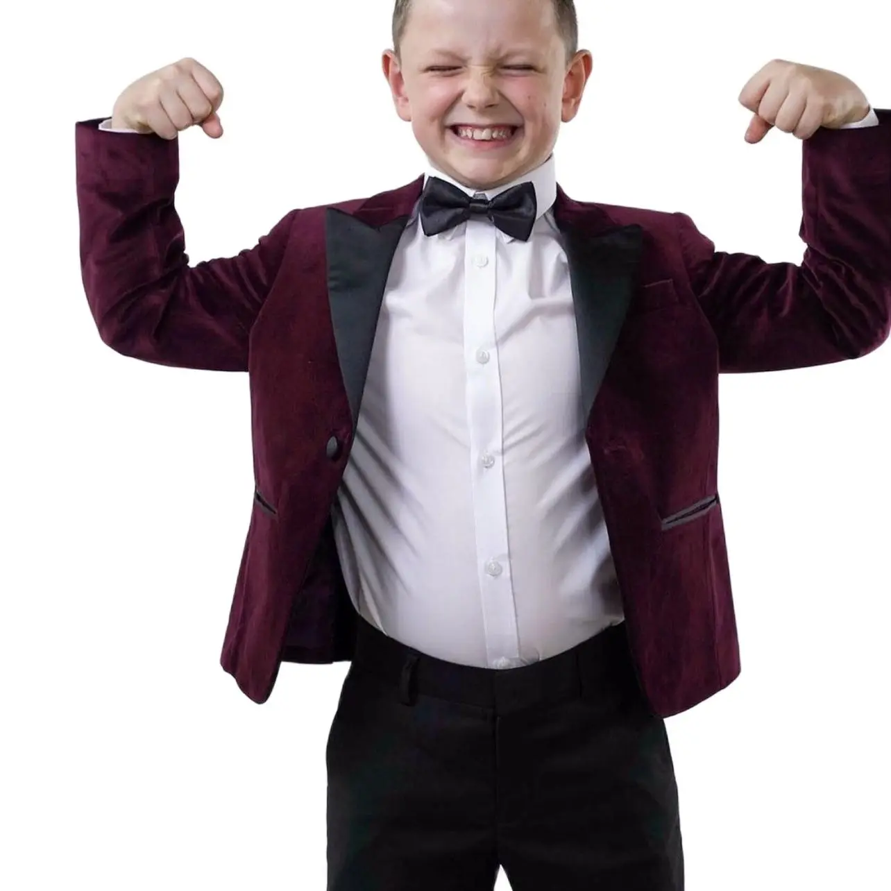 

Suit for Boy Burgundy Velvet Blazer with Black Pants 2 Piece Slim Fit Tailor Made Children Clothes for Wedding,Prom,Performance
