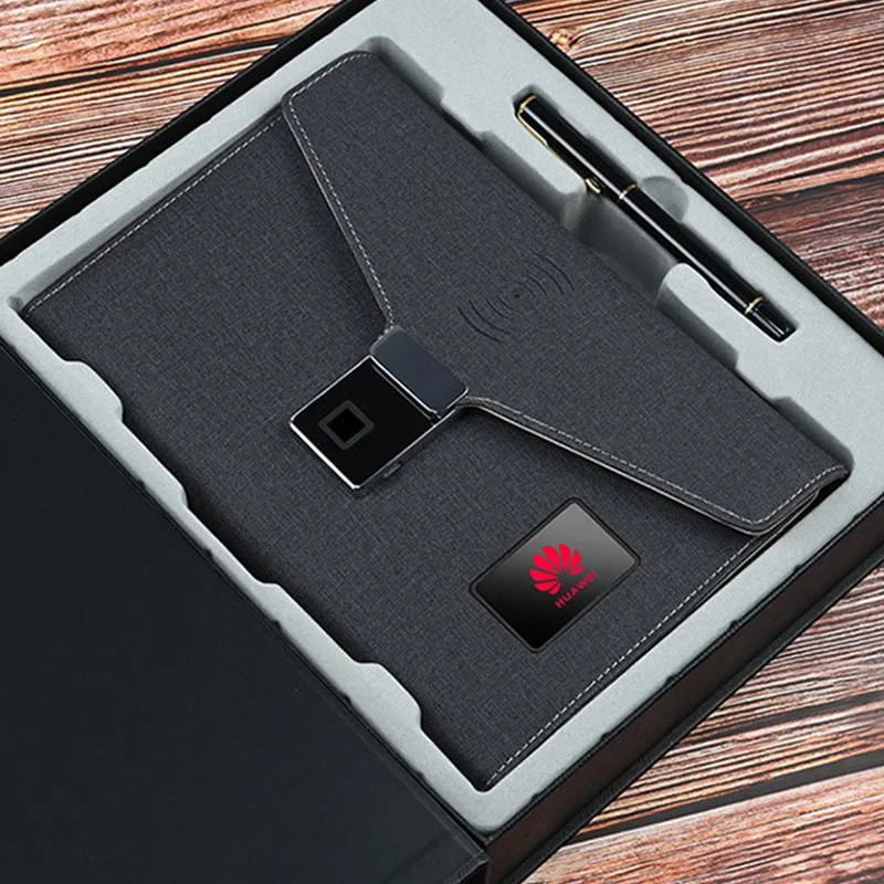 

Tri-Fold Fingerprint Lock Charging Notebook Business Bluetooth Wireless Charging Notebook With U Disk Power Business Gift