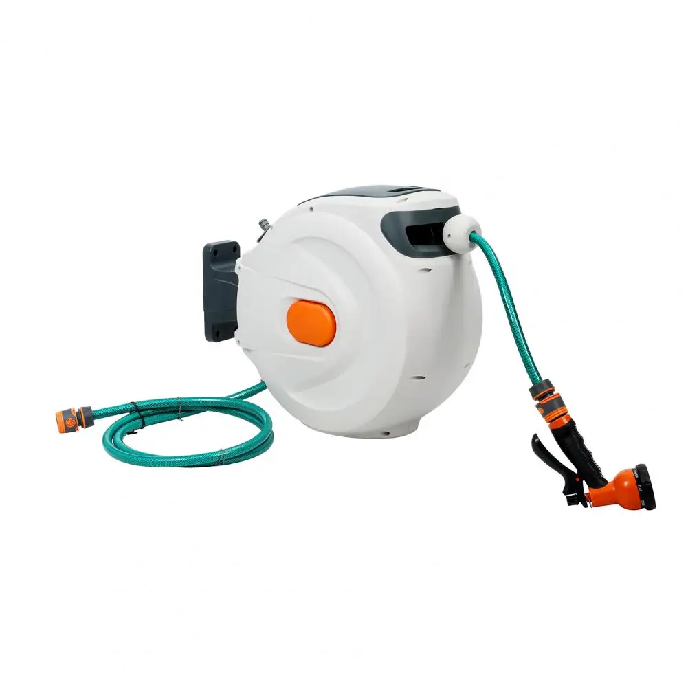 Retractable Wall Mounted Hose Reel, Automatic Hose Reel with Hidden Handle And Slow Return System, Auto-Rewind Any Length Lock 1