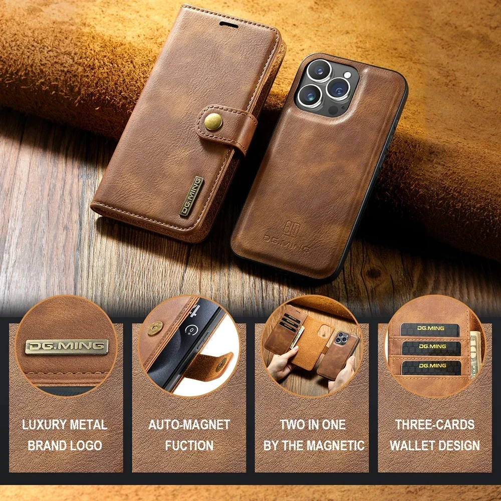 Leather Detachable 2-in-1 Wallet Case with Magnetic Flip and Card Slots - Shockproof Protection
