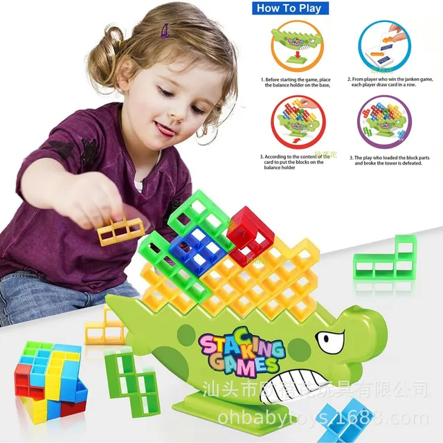 Stacking Game Dinosaur building blocks party game toy Stacked High Tetris Block Desktop Balance Block Stacked Puzzle Board Game 6