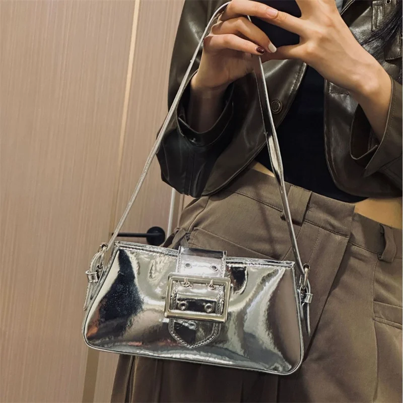 Luxury Designer Handbags for Women Laser Armpit Bag Brand Shoulder Bag Silver Chic Female Top Handle Bags Shopper Tote Bag Purse