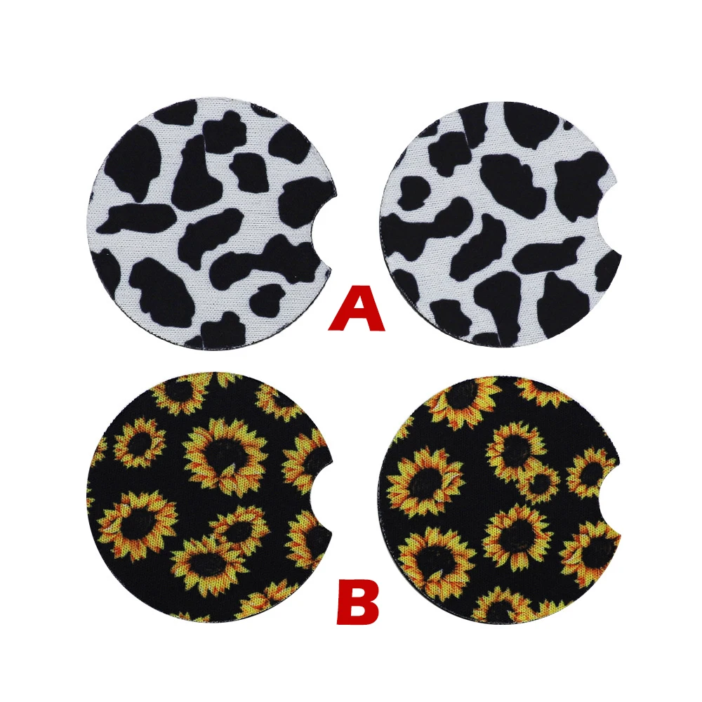2PCS Car Coaster Water Cup Bottle Holder Waterproof printing Anti-slip Pad Mat Composite rubber Interior Decoration Accessories