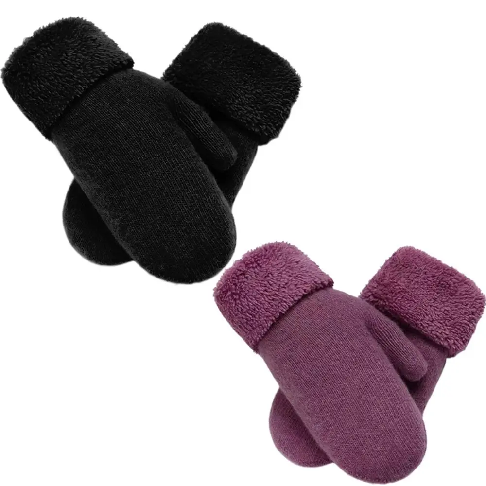

Wool Cashmere Full Finger Gloves Solid color Plus Velvet Thicken Plush Mittens Double Layer Warm Finger Knitted Gloves Cycling