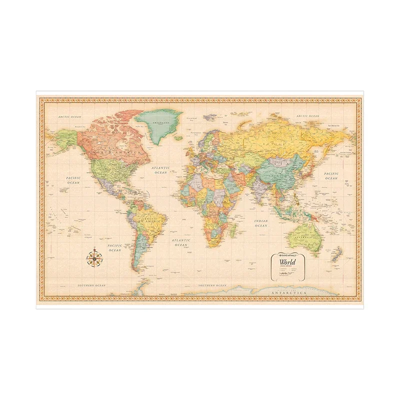 World Map Classic Edition Vinyl Spray Wall Decor Hanging Picture Poster Prints Backdrop for School Home Office Supplies 120x80cm