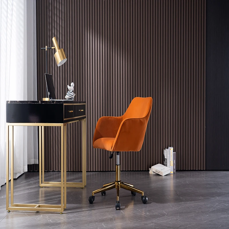 Modern Velvet Fabric Material Adjustable Height 360 revolving Home Office Chair with Gold Metal Legs and Universal Wheels for In 4