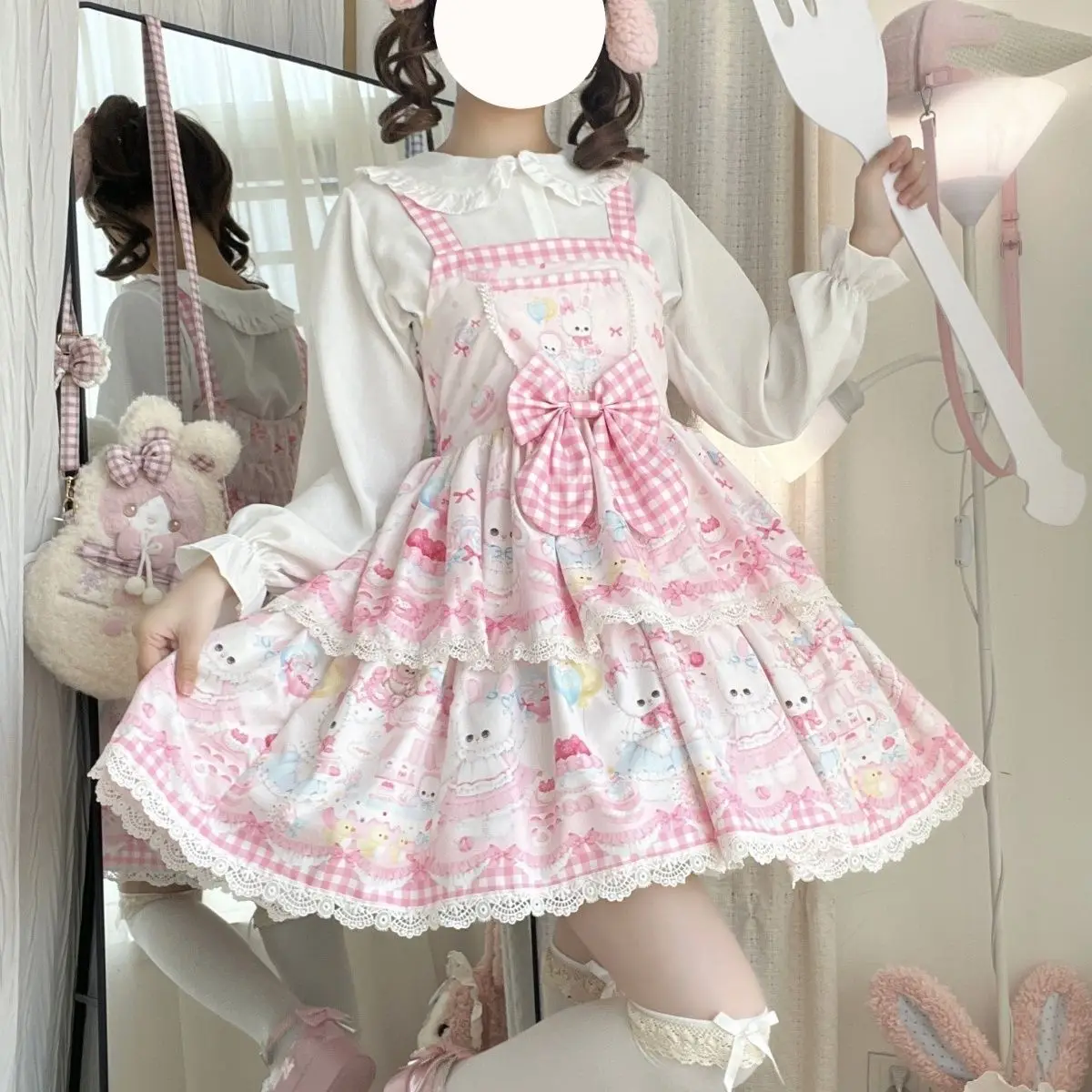 Kawaii Lolita lace Bow Camisole Dress Sweetheart Princess Cartoon Printing Bow Mini Dresses