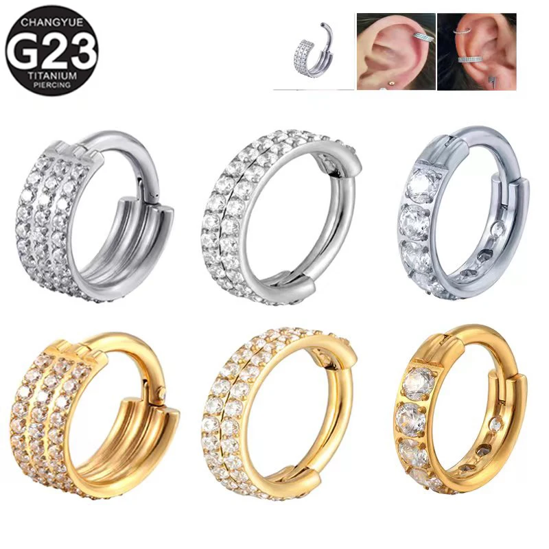 

G23 Titanium Septum Piercing Nose Rings Zircon Hinged Segment Clicker Hoop Ear Cartilage Tragus Earrings Helix Piercing Jewelry
