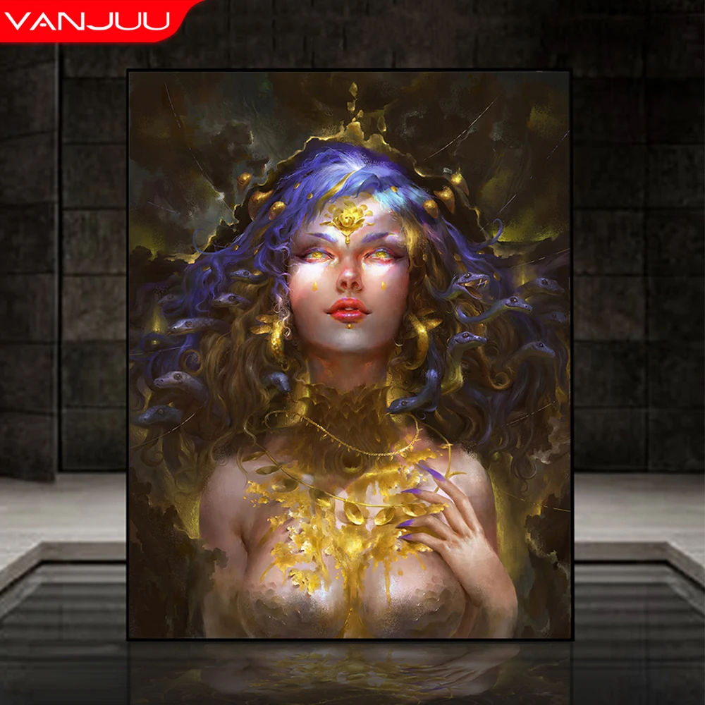 

Medusa Diamond Painting Snake Girl 5D Full Round Diamond Embroidery Greek Mythology Mosaic Picture DIY Home Decor