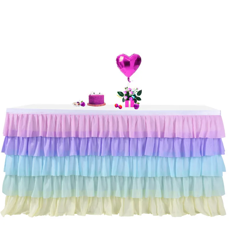 Chiffon Table Skirt Birthday Party Tutu Gauze Table Skirt Wedding Decoration Pleated Blocked Surround Deco Mariage