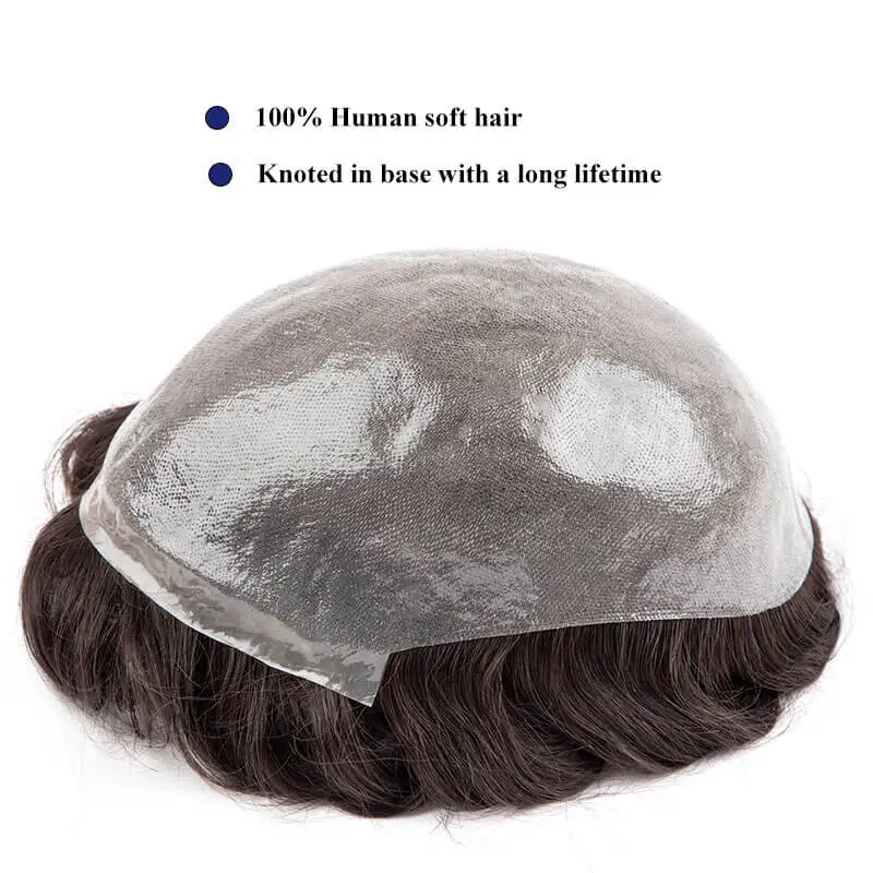 Human Hair Toupee PU With Double Knots Toupee Men 0.08MM Durable Men's System Unit 6" Men Wigs 100% Natural Human Hair Wig Male Hair Prosthesis