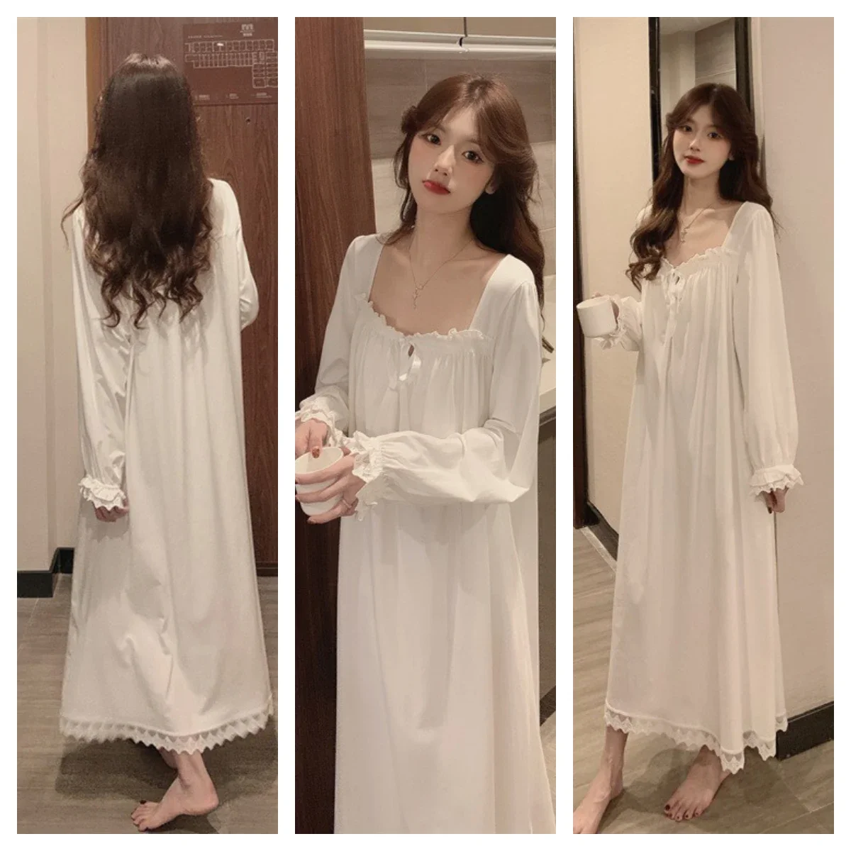 Princess nightdress long sleeve women's pajamas lace palace korean version loose plus size homewear