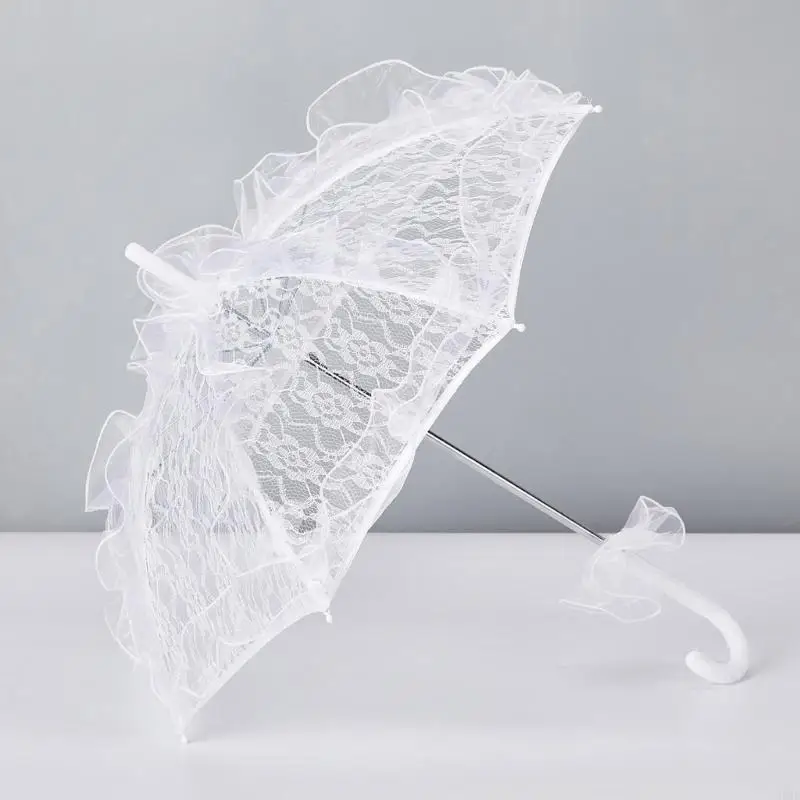 39XE Stylish Women Lace Parasol Sun Protective Parasol with Flower Lace Pattern for Various Formal Occasion Photo Accessory