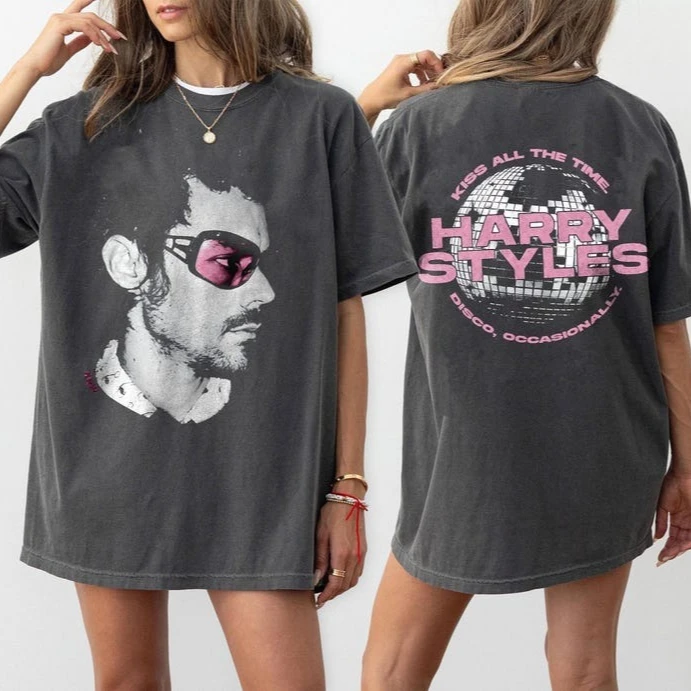 Sommerliches Harry Styles Shirt im Retro-Stil mit Disco-Ball-Motiv, Gothic Baumwoll-Oversize-Top, Leichtes Atmungsaktives Oberteil