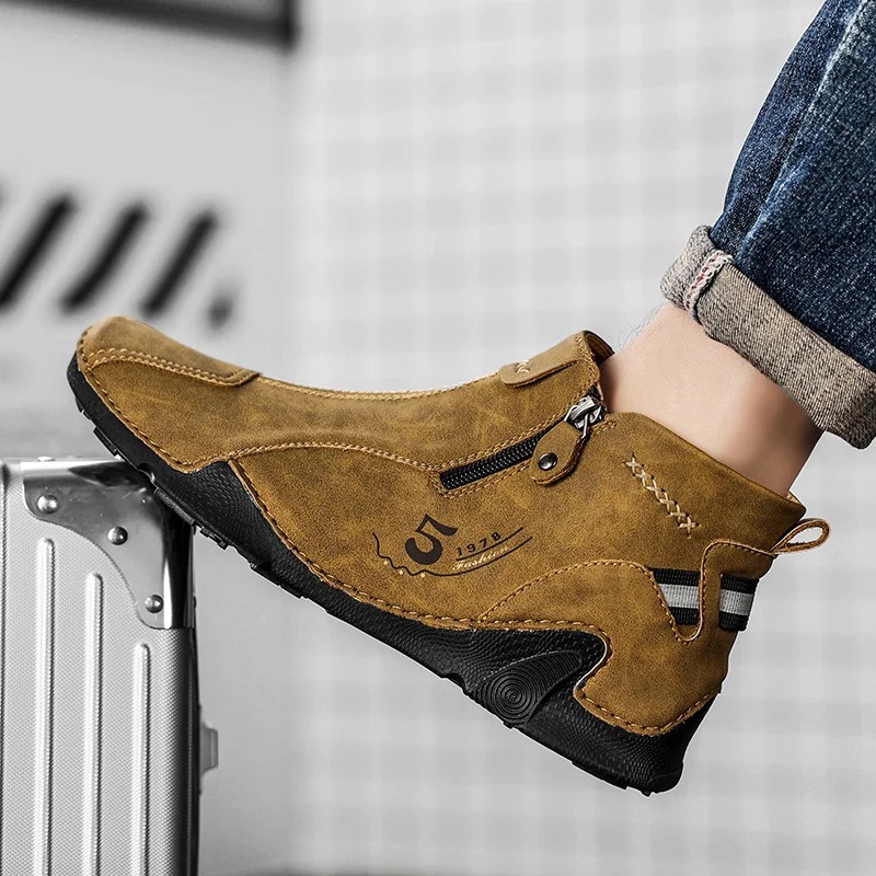 Men Chelsea Boots Winter Suede Ankle Boot British Style Leather Soft Sole Round Head Wedding men chelsea boots
