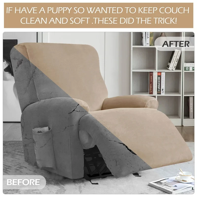 1/2/3/4 Seater Soft Velvet Recliner Sofa Cover Relax Armchair Slipcover Solid Color Sofa Protector for home Living Room 5