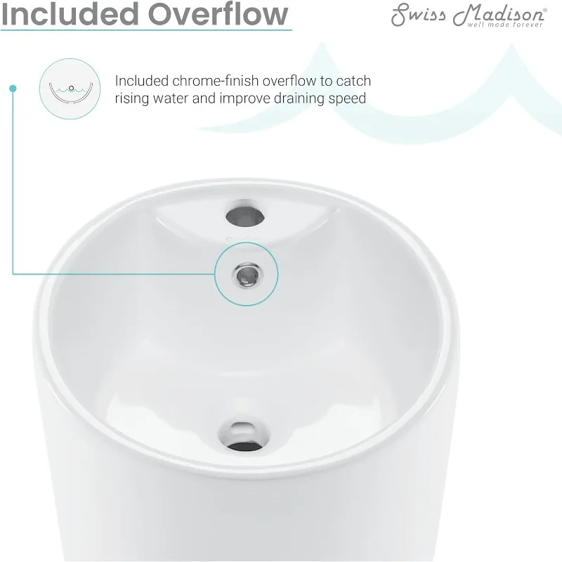Well Made Forever Monaco Pedestal Sink Glossy White High Gloss finish protects the sink from scratches and stains 5