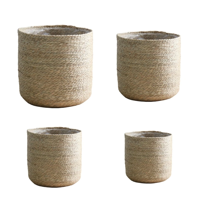 

Planter Basket Hand Woven Plant Flower Pots Cover with Plastic Liner Plant Pot Drop shipping