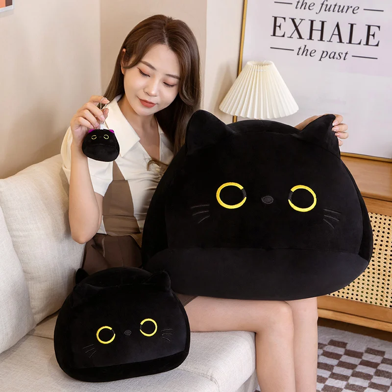 7/11/20CM Kawaii Small Cuddly Black Plush Doll Cartoon Stuffed Round Ball Cat Plushie Girl's Bag Keychain Pendant Toys_voghion.com