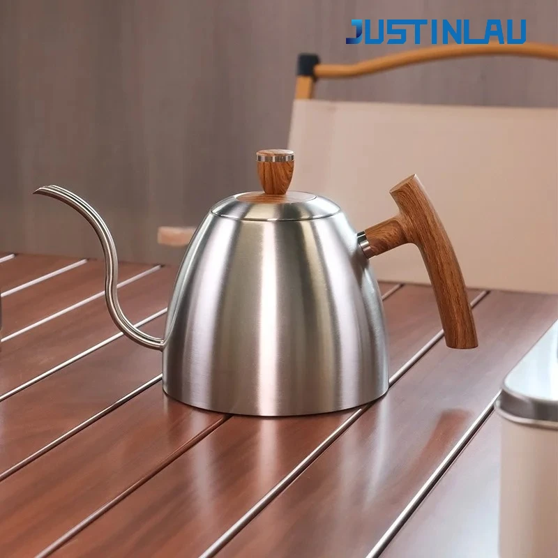 Stainless Steel Coffee Kettle with Wooden Handle for Home Brewing