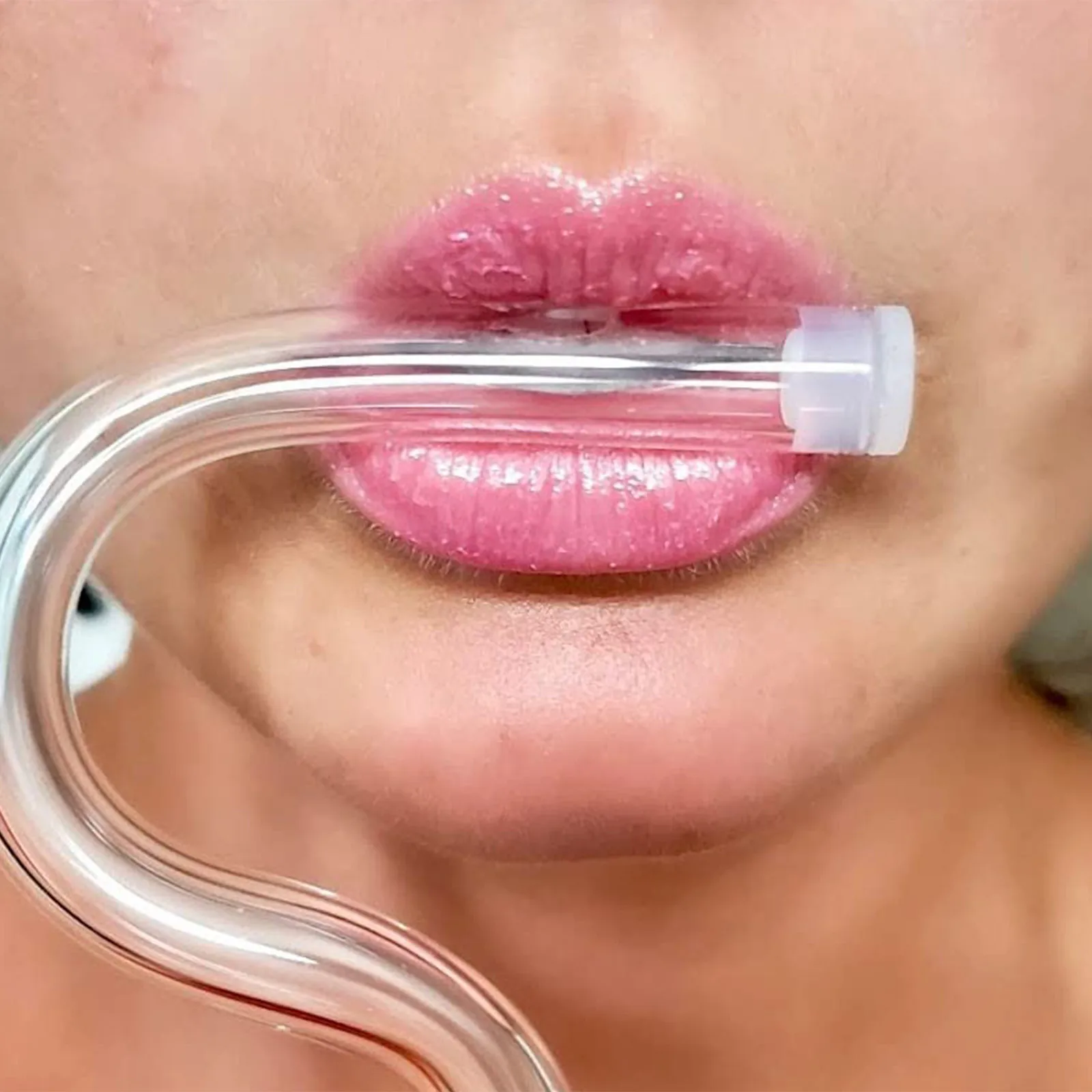 Reusable Glass Drinking Straw Flute Style Design For lips Horizontally Set Of 2