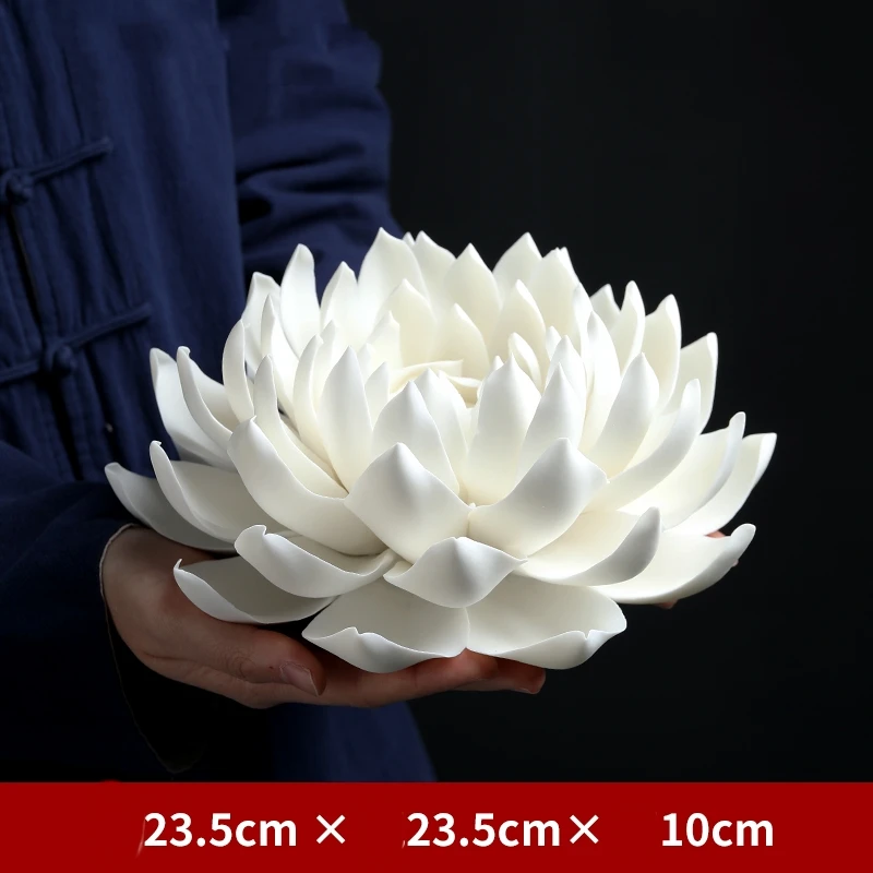 Ceramic Lotus Ornaments Handmade Chinese Lotus Zen Home Ornament Living Room Buddhist Hall Crafts Birthday Gift 0012