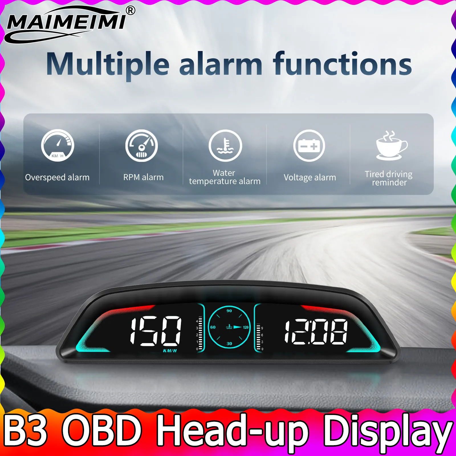 B3 Head Up Display For HUD Speedometer RPM OBD Smart Digital Overspeed Alarm Engine Fault Code Car Navigator Car Safely