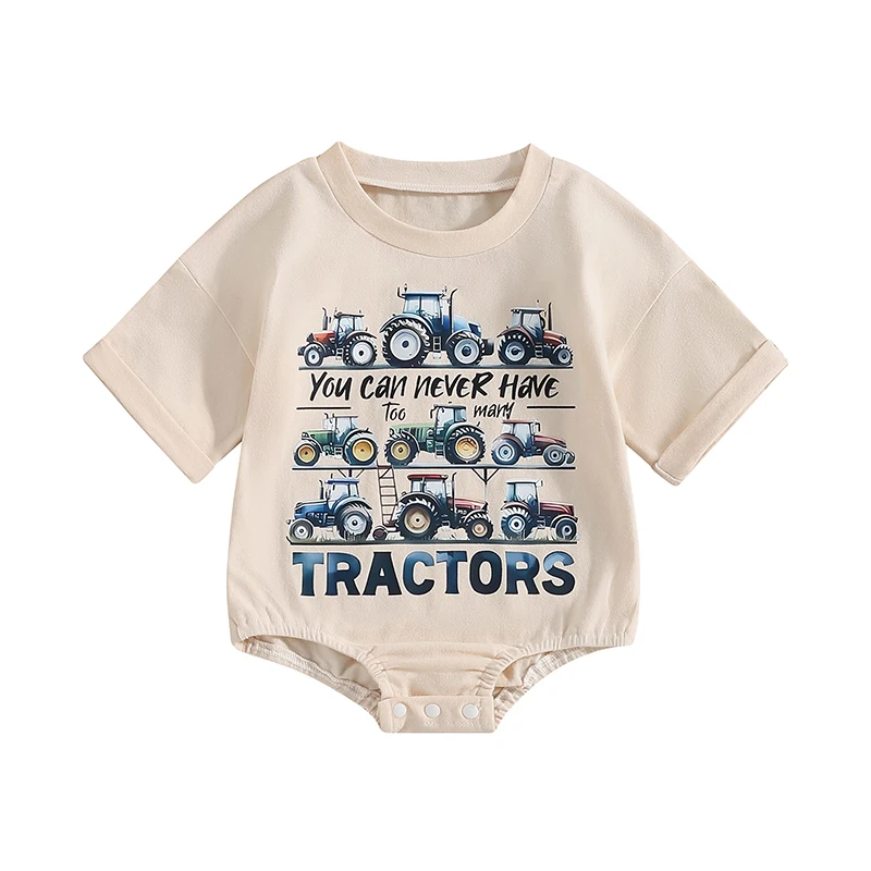 

Baby Romper, Short Sleeve Crew Neck Tractor Letters Print Summer Bodysuit Clothes for Girls Boys