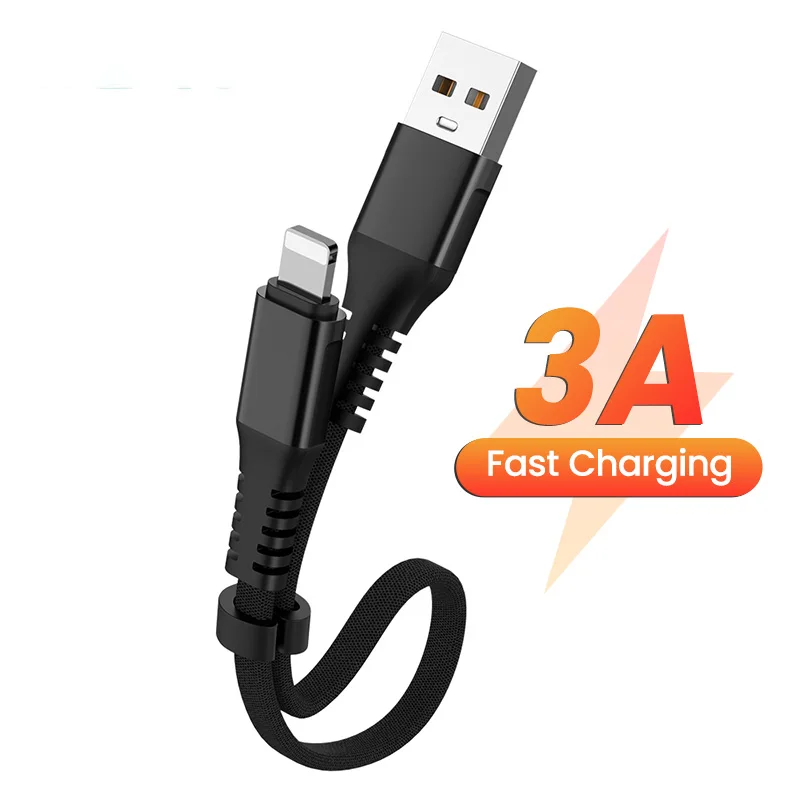 Cable USB de carga rápida 3A para iPhone 14, 13, 12, 11 Pro Max, Micro USB plegable de 30cm, tipo C, 8 pines, Cable de datos corto
