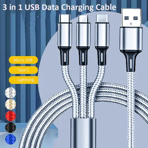 3 IN 1 USB Cable Micro USB Type C Charger Cable Multi 2A Usb Port Fast Charging Cord For Xiaomi iPhone 11 12 13 Pro Max Samsung