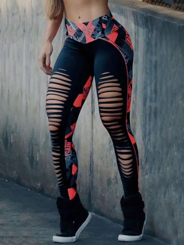 Modigirl Stylish Hollow Sports Pants For Women Sexy Colourful Printed Sweatpants Leggings Casual Cut-out Pants Bottoms