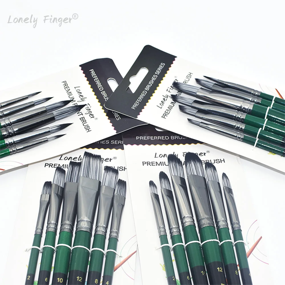 6PCS 아티스트 페인트 브러쉬 세트, 아크릴 페인팅, 유화, 수채화, 구아슈, 템페라, 얼굴, 몸, 직물용 공예 페인트 브러쉬