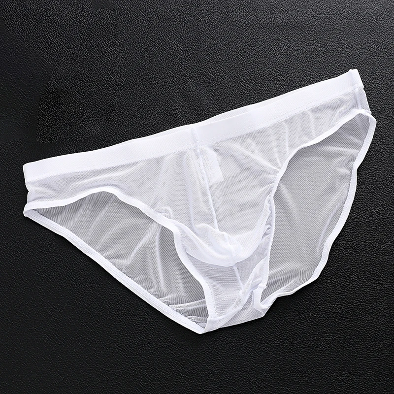 

Men Briefs Sexy Tulle Netting Transparent Briefs Breathable Underpants Male Solid Color Elastic Soft Underwear