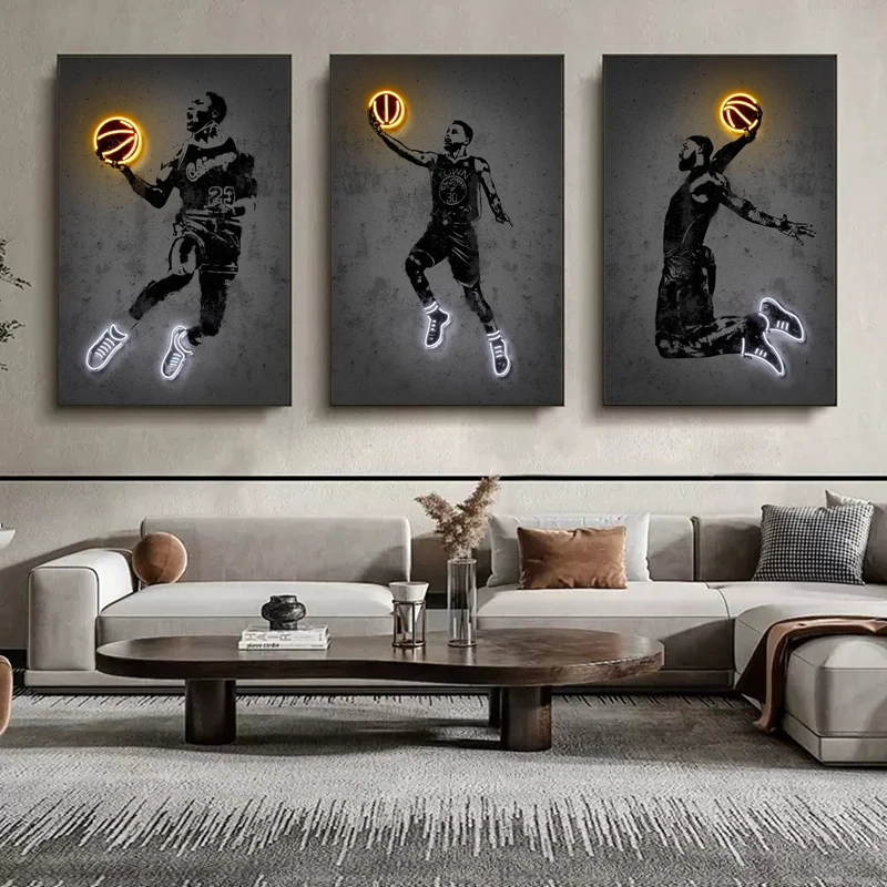 

Neon Basketball Sport Posters Home Decor Street Art Abstract Characters Canvas Painting Wall Art Picture Living Room Decoration