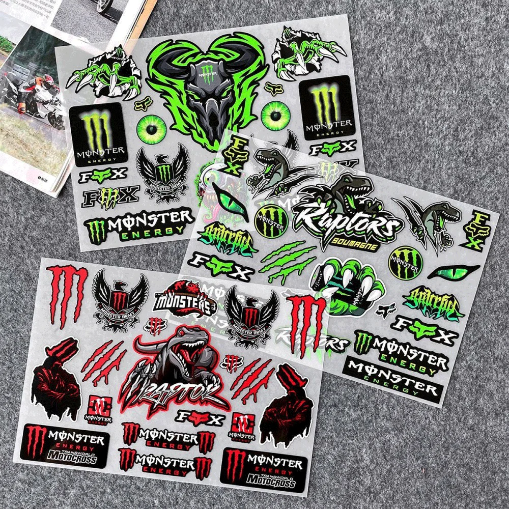 Monster Graffiti Reflective Stickers, Cool Cartoon Racing Sponsor Vinyl Decals for Motorcycle Helmet & Tail Box DIY Decoration