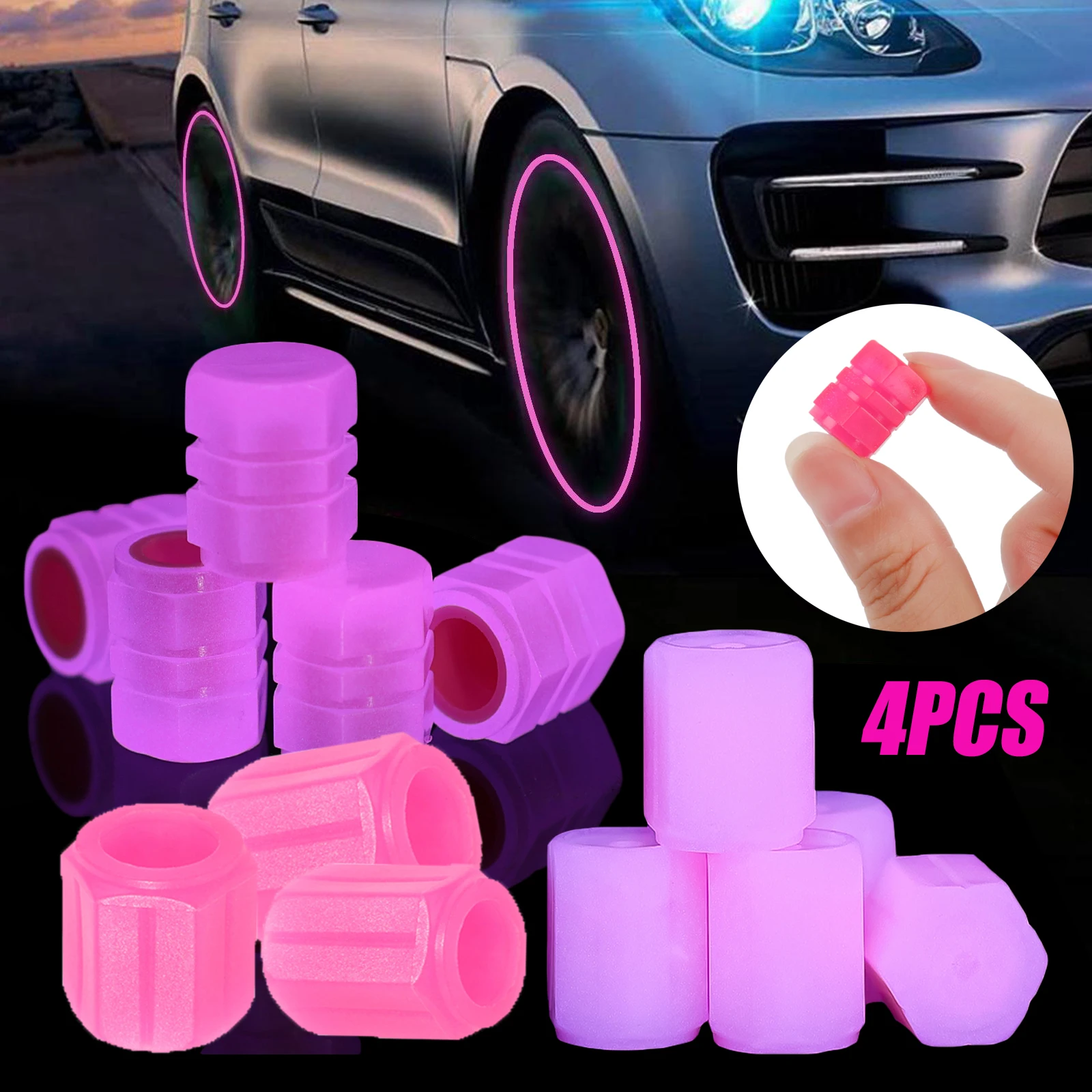 Fluorescent Luminous Tire Valve Stem Caps – Pink & Green, 8-Pack, Glow In The Dark