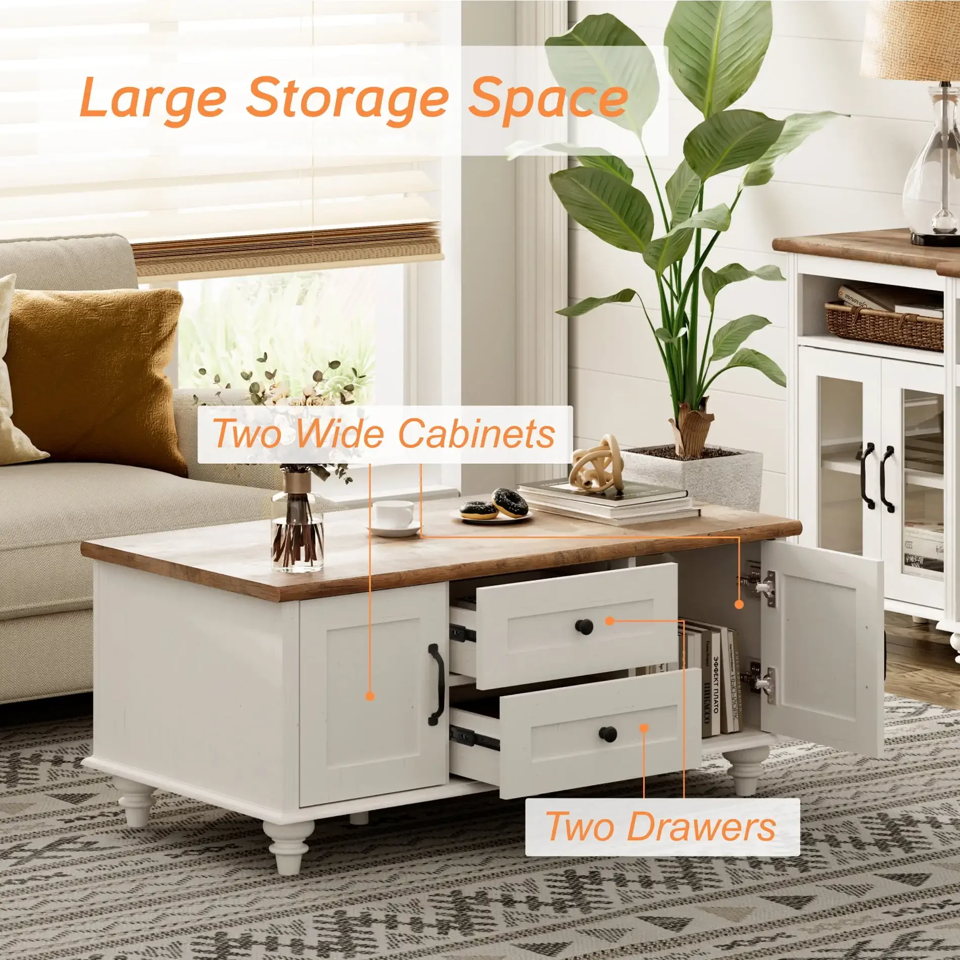 White Coffee Table with Storage Cabinet Rectangle Center Table with Drawer Tea Table for Living Room  Made of High Quality Wood 3