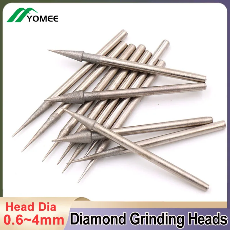 

5/10Pcs 0.6-4mm Diamond Grinding Head Needle Bits Shank Sharp Needle Burrs Engraving Polishing Carving Tool