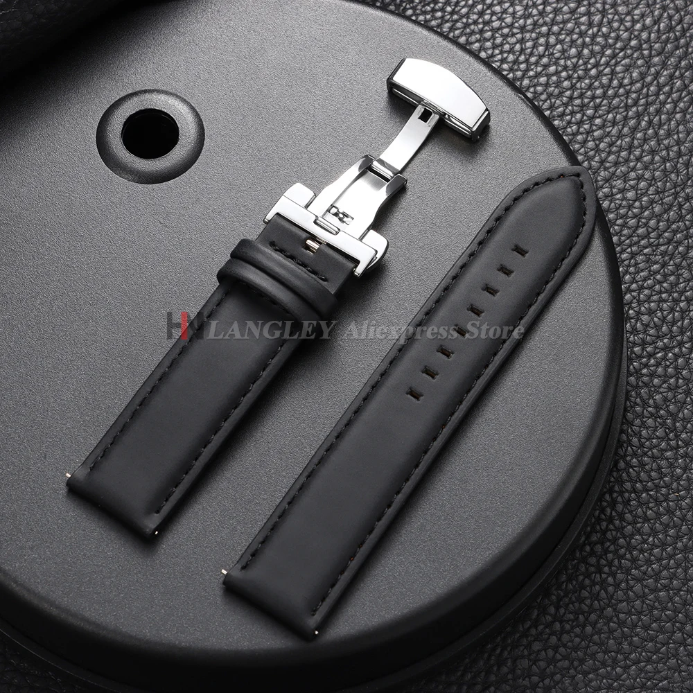 Vintage Genuine Cowhide Leather Watch Band Strap with Butterfly Buckle - Universal Bracelet