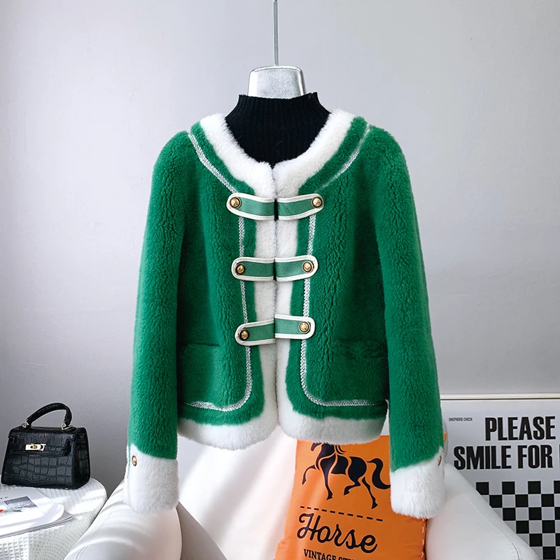 JT3201 Hot  Lady Girl Sheep Shearling Warm Coats Female Women Lamb Wool Fur Overcoat Winter Short Jacket