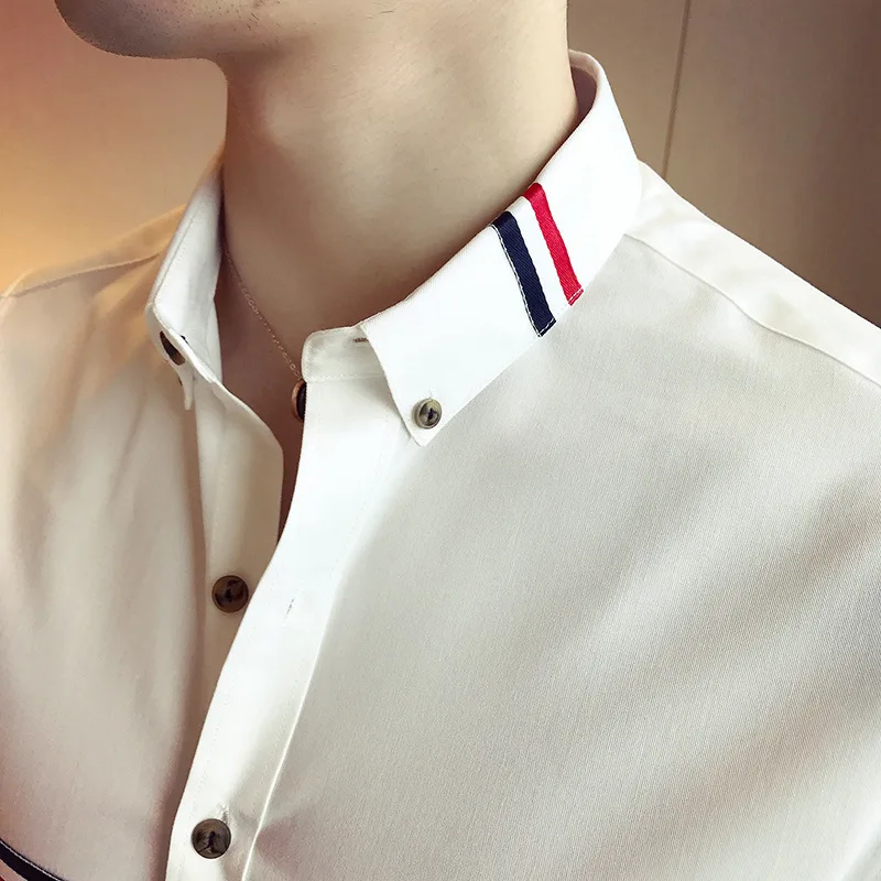 Men's Shirt 2022 New Arrival Spring Autumn Fashion Slim Colorful Stripes Male Shirt White Korean Style b51