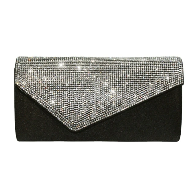 Silver Glittered Envelope Clutch Purse Evening Bag For Women
