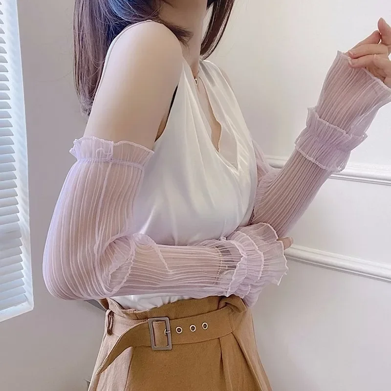 Arm sleeves summer long sun-protective sleeves lady sun protection fingerless thin lace mesh arm sleeve anti-UV sunscreen breathable mittens