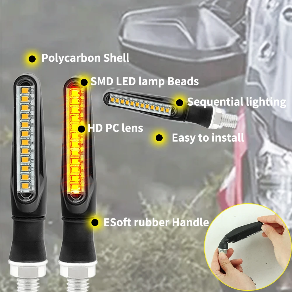 Motorcycle turn signal 2/4pcs flashing lights sequential signals LED blinker flowing water bendable tail stop indicators