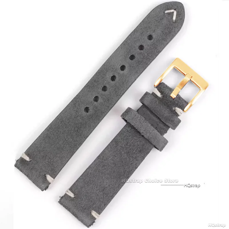 Rose Gold Buckle Suede Leather Vintage Watch Strap with Quick Release
