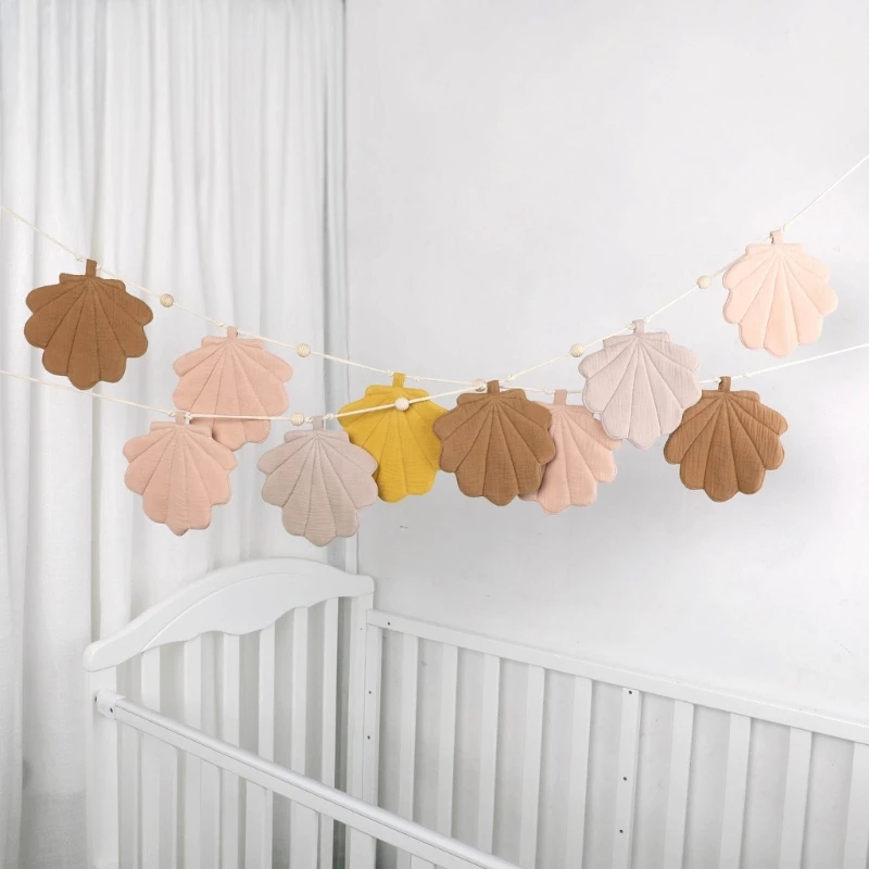 Organic Cotton Leaf Shape Baby Room Wall Hanging Decor Baby Shower Party Garland Flag Bunting Hanging Banner Nursery Crib Decor Rainbow Wall Hanging Decor