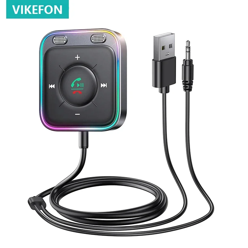 VIKEFON 블루투스 5.3 차량용 어댑터, 향상된 듀얼 마이크, ENC 노이..